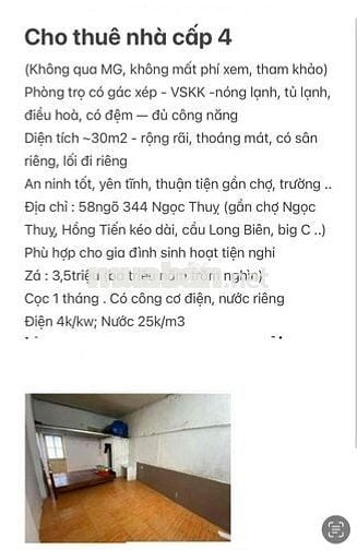 Cho thuê nhà cấp 4 ctp khép kín, độc lập riêng biệt