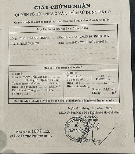 Chính chủ bán nhà 65/7/5 Trần Văn Dư, Q.Tân Bình, đang cho thuê