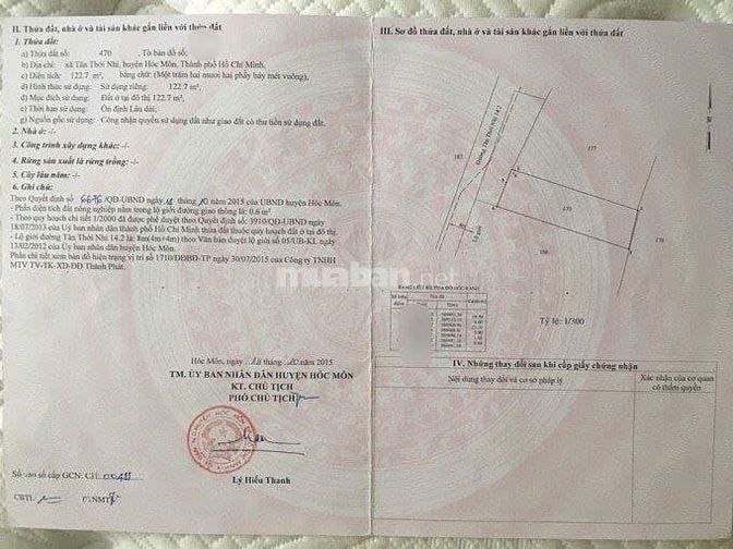 Cần tiền bán nhà cấp 4. DT 123m2 ở Hóc Môn giá 830 triệu.