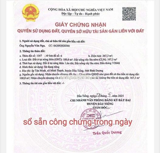 Kẹt tiền cần bán thu hồi vốn . đất tại bình dương.260m2. thổ cư 100