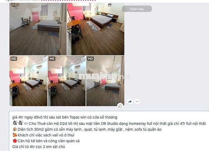 CHO THUÊ CĂN HỘ PHƯỜNG THỐNG NHẤT GIÁ 4 TRIỆU