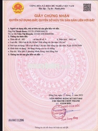 Bán  Đất thổ cư  .Diện tích 200m2 (5*40)  thổ cư 50m  .