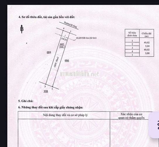 Bán  Đất thổ cư  .Diện tích 200m2 (5*40)  thổ cư 50m  .