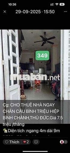 nhà 1 lầu 2pn2wc ngay chân cầu bình triệu