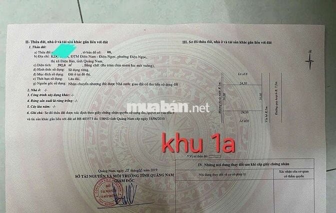 Chính chủ cần bán lô đất khu đô thị 1A.