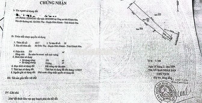 Bán nhà đất 331m2 MT Hương Lộ 62,ngay Cụm CN Diên Thọ VNC, Diên Khánh