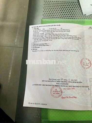 BÁN ĐẤT UYÊN HƯNG TÂN UYÊN CÁCH DT746 100M DIỆN TÍCH 707M2 NGANG 21M