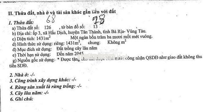Thanh lý lô đất 2 mặt tiền 1.431m2 tại Hắc Dịch