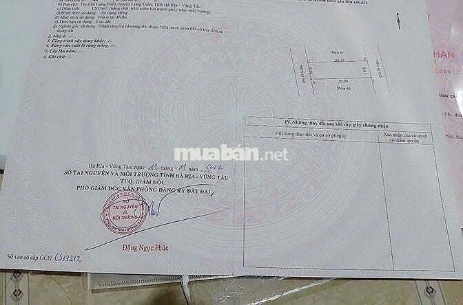 Bán Đất Chính Chủ 6x20m Full thổ cư 2 Mặt Tiền trung tâm Long Điền