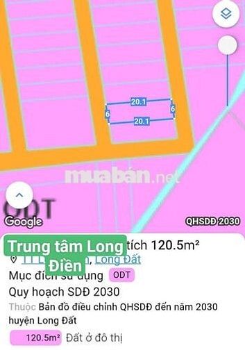 Bán Đất Chính Chủ 6x20m Full thổ cư 2 Mặt Tiền trung tâm Long Điền