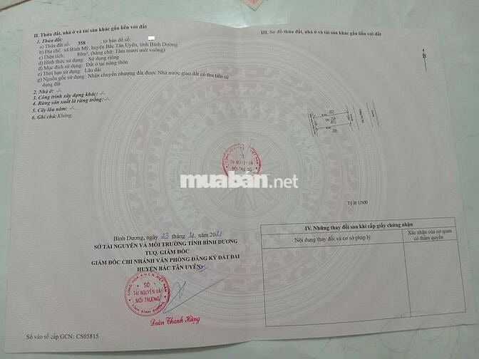BÁN LÔ ĐẤT 80m2 BÌNH MỸ BẮC TÂN UYÊN