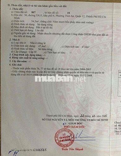 Chính chủ bán nhà mặt tiền số 50 Thới An 15, P.Thới An, Q.12