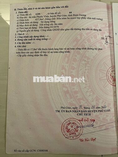 Bán Đất Mặt tiền nhựa Phan Bội Châu, Phú Giáo, Hồ Chí Minh