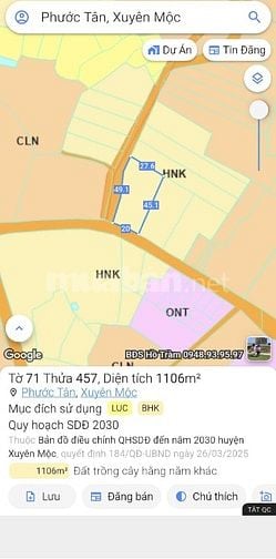 Chính chủ bán lô đất Phước Tân, Xuyên Mộc, 2 mặt tiền đường nhựa