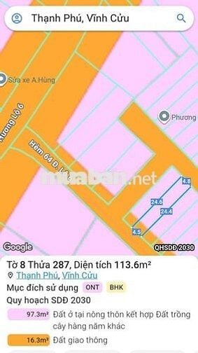 Đất sổ riêng thổ cư cạnh Hương lộ 6