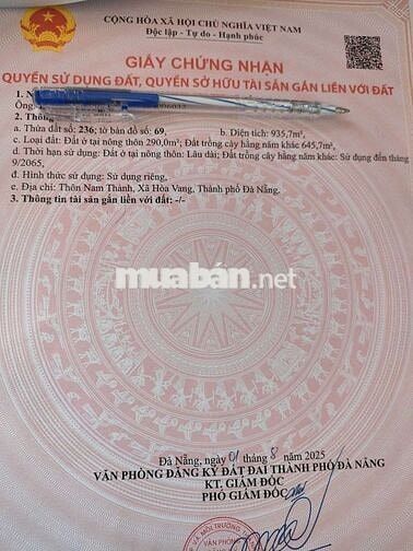 Bán lô đất diện tích lớn gần 1000m2 tại xã Hòa Vang