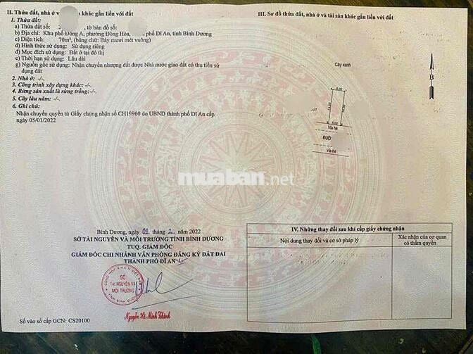 Đất mặt tiền khu tái Định cư Đồng Chàm, Đông Hoà, Dĩ An