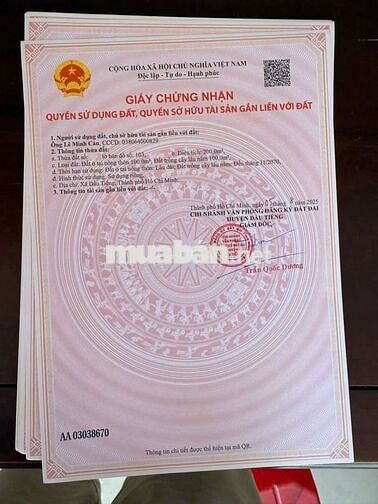 Bán gấp lô đất 200m² full thổ cư 100m² - Sổ hồng riêng