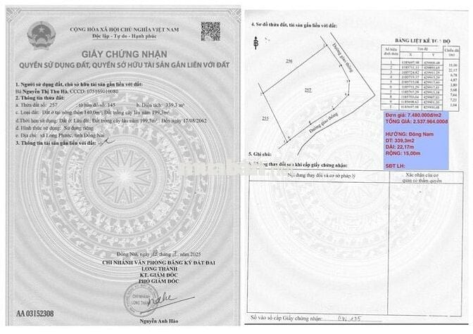Bán lô đất thổ cư 100% long phước long thành đồng nai bao tách làm 3