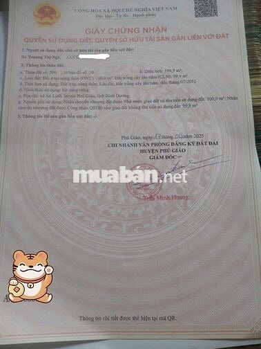 Bán đất thổ cư 200m2 (.5*40). Tại phú giáo bình dương