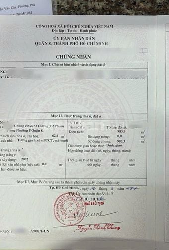 CC 52 P5 Q8 ,  2PN 62,4m2 , sd thang máy, shr ngay TTHC Q8, sổ sẵn cc 