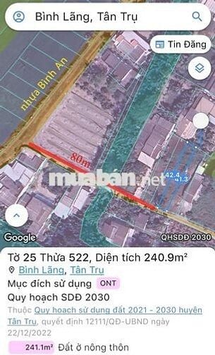Đất thổ cư mặt tiền đường 6m, cách nhựa Bình An 80m