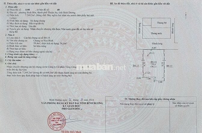 BÁN NHANH CĂN 2PN 59M2 TẠI CHUNG CƯ IRIS TOWER THUẬN AN, CÒN TL