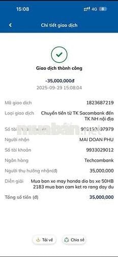 Ngày 29/9/2025, em có mua một chiếc Dio Baja 2