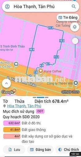 MẶT TIỀN TRỊNH ĐÌNH THẢO - 678M2 (7x40) NỞ HẬU 21M - GIÁ 78 TỶ
