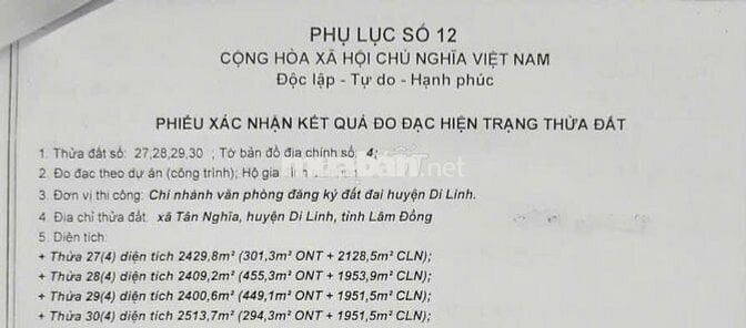 Đất lớn đã tách thành 4 lô nhỏ 2,5 sào/lô view sông Đồng Nai, Di Linh