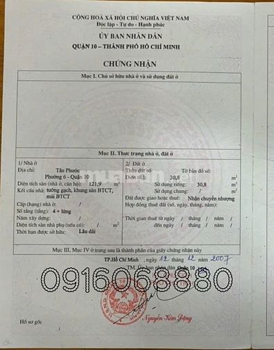 BÁN NHÀ MẶT TIỀN : 188 TÂN PHƯỚC - P. 6 - Q. 10 - TPHCM