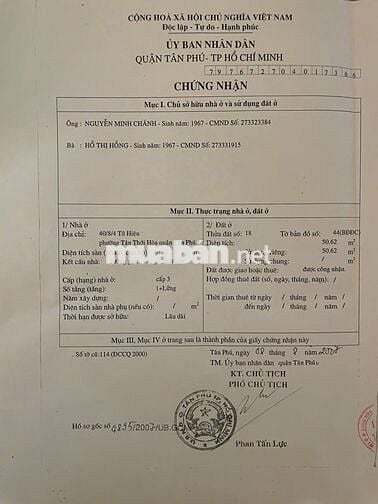 BÁN NHÀ 2/ TÔ HIỆU, ĐẦM SEN - Cách mặt đường Tô Hiệu chỉ 50 bước chân
