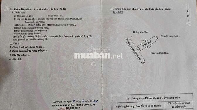 BÁN ĐẤT THỔ CƯ SẴN SỔ MẶT TIỀN TRUNG TÂM TÂN THÀNH- DƯƠNG KINH