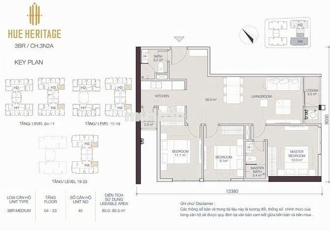 HUẾ HERITAGE MÃ CĂN H4-1208 (90,3m²) 3PN Đường Đống Đa, Thành phố Huế.