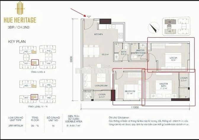 HUẾ HERITAGE MÃ CĂN H4-1208 (90,3m²) 3PN Đường Đống Đa, Thành phố Huế.