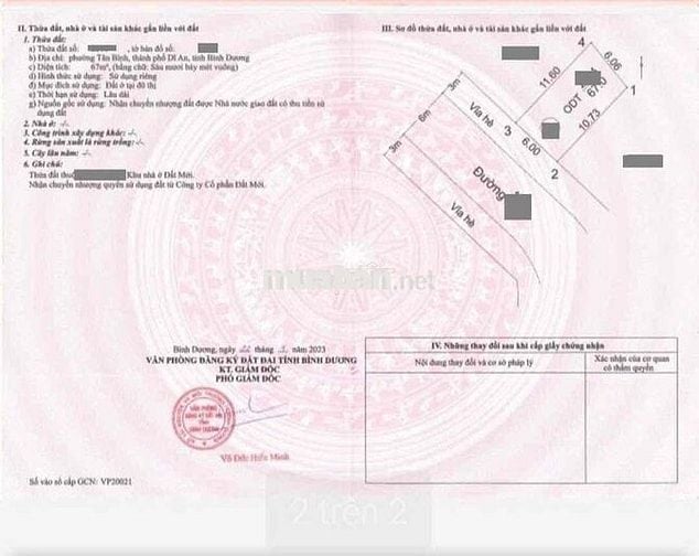 Đất 67m2(ngang6m) gần ngã tư Chiêu Liêu,Tân Bình ,TP Dĩ An