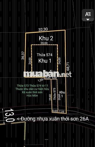 Bán đất Mặt tiền Đ.Xuân Thới Sơn 26A,DT: 12,33 x 68,70 (nở hậu: 32m)