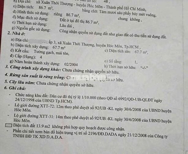 Bán nhà mặt tiền đường nhựa thông gần chợ Đầu Mối Hóc Môn