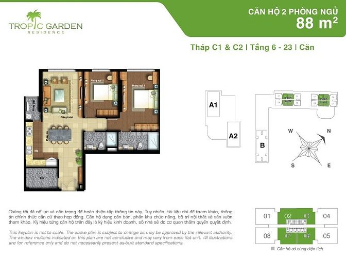 Căn hộ bán tại Tropic Garden Thảo Điền view sông 2 phòng ngủ 88m2