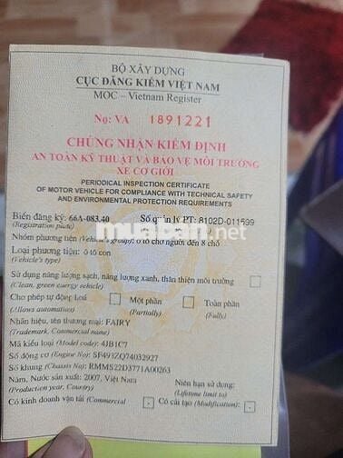 Bán xe Farri 7 chỗ, 5 cái võ mới đăng kiểm mới