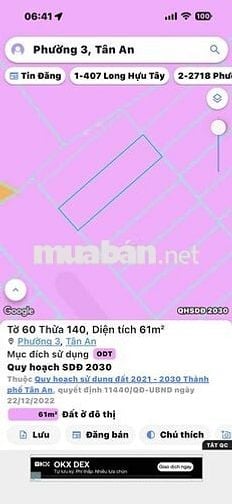 Bán Lô Đất Thổ Cư Phường 3 TP Tân An tỉnh Long An Giá Rẻ