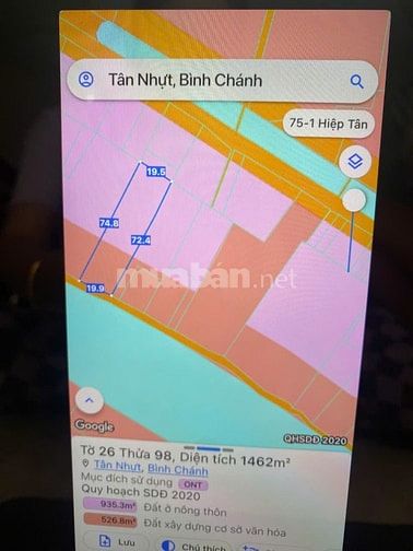 Bán đất xã Tân Nhựt, huyện Bình Chánh, tổng 1432m2