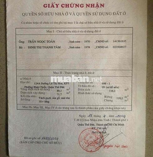 Bán nhà mặt tiền đường Lê Thị Hoa