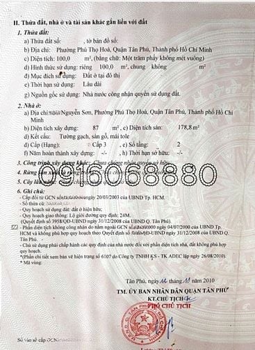 BÁN NHÀ MẶT TIỀN : 166 NGUYỄN SƠN - P. PHÚ THỌ HÒA - Q. TÂN PHÚ - HCM