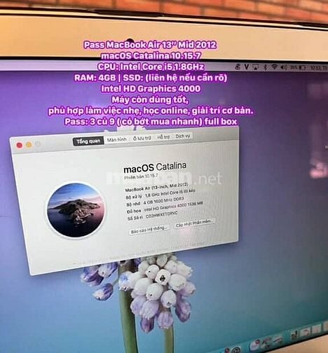 Macbook Air 13 MID 2012 full box giá hạt dẻ 