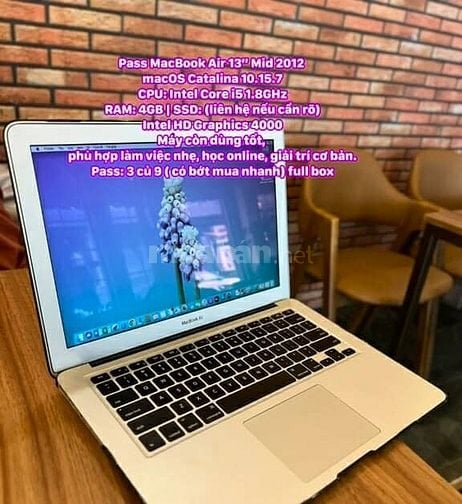 Macbook Air 13 MID 2012 full box giá hạt dẻ 