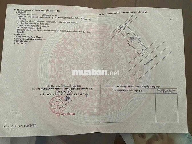 nền đẹp 4,5x15 hướng Đông Nam rẻ nhất khu Hưng Phú - 3,5 tỷ (TL nhẹ)