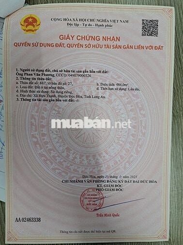 CHÍNH CHỦ CẦN BÁN 7 LÔ ĐẤT LIỀN KỀ 100% THỔ CƯ 10X48M
