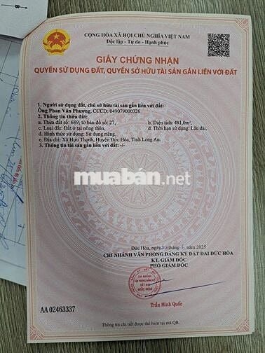 CHÍNH CHỦ CẦN BÁN 7 LÔ ĐẤT LIỀN KỀ 100% THỔ CƯ 10X48M