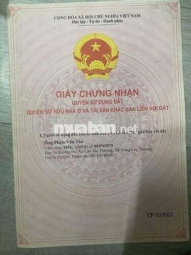 6x30 thổ cư 1/  MT Hương Lộ 2 - Trung Lập Thượng - Giá 650tr - SHR